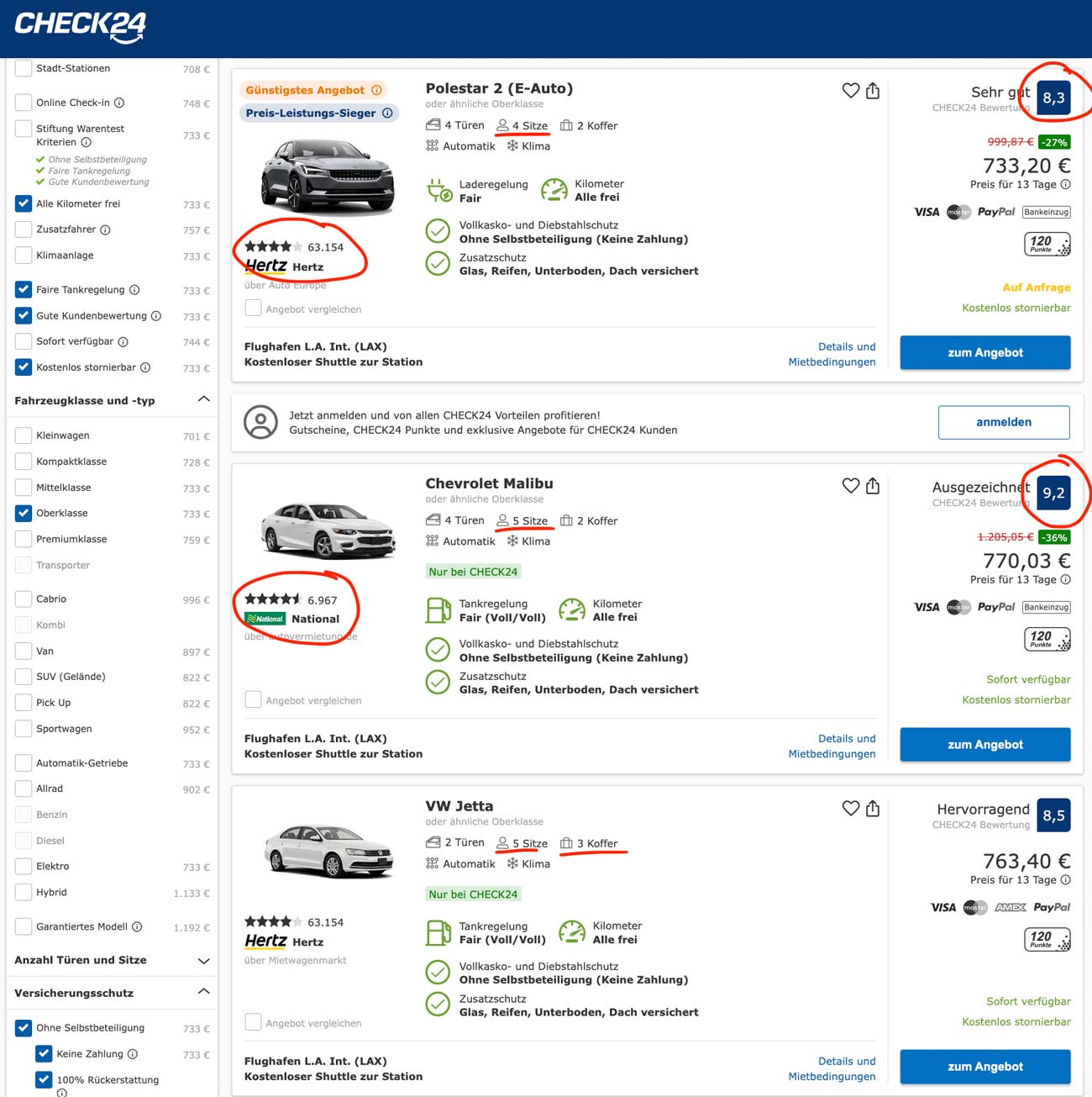 Mietwagen USA Preisvergleich Check24