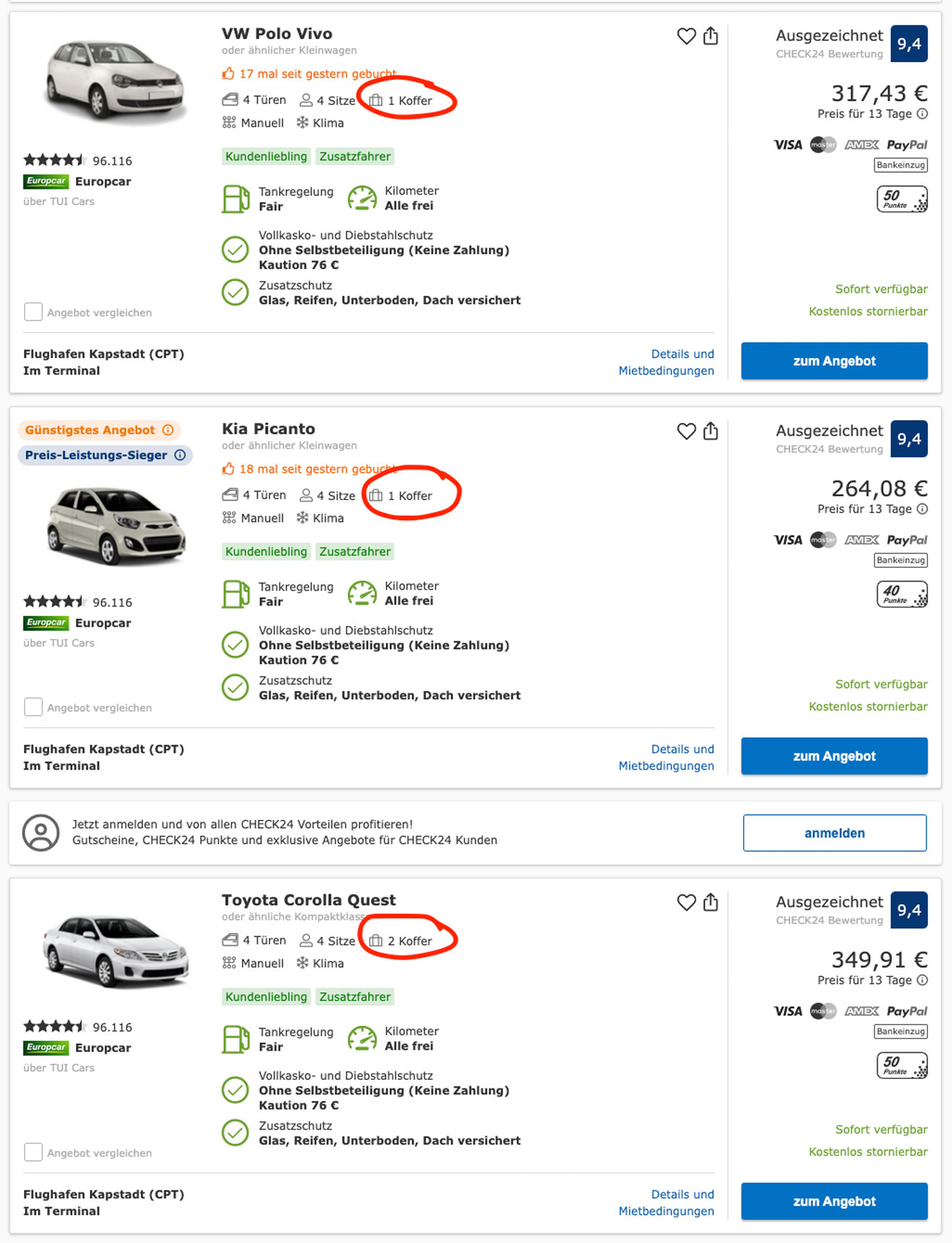 Südafrika Mietwagen guenstige Preise vergleichen bei Check24, unsere Erfahrungen