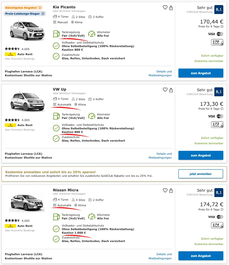 Vergleich Check24 Mietwagen Zypern